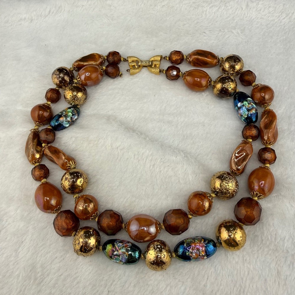 Vintage Trifari Necklace Beaded Foil READ 16"